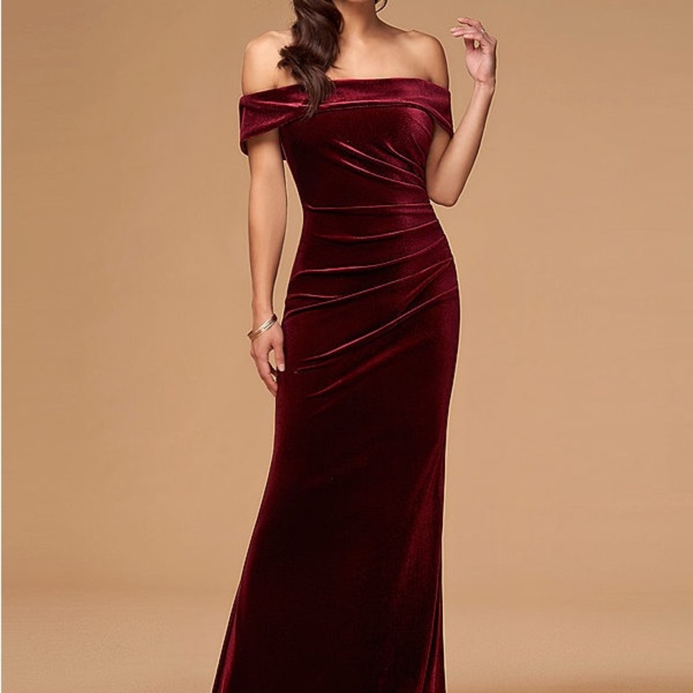 BLUSH MARK SWEET THING Chic Strapless Burgundy Velvet Gown MAXI DRESS